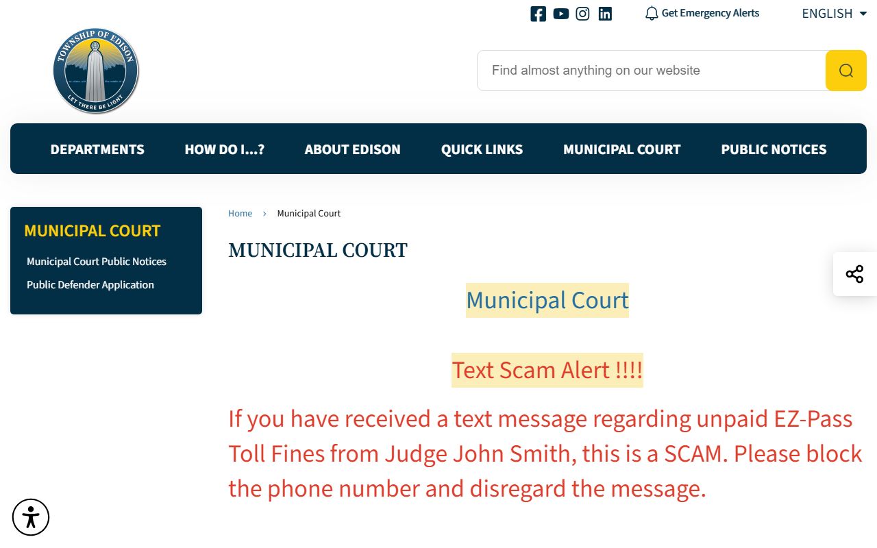 Edison Township Municipal Court where DUI records are processed