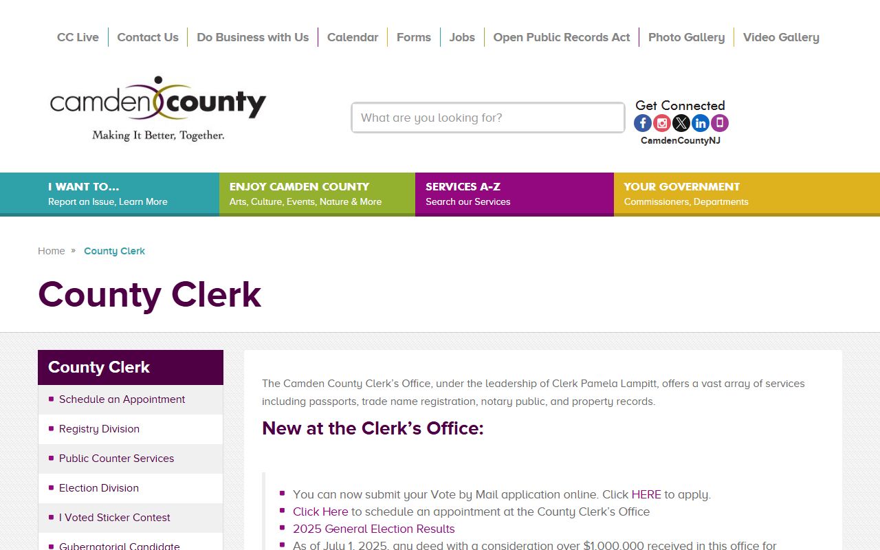Camden County Clerk office website for record requests