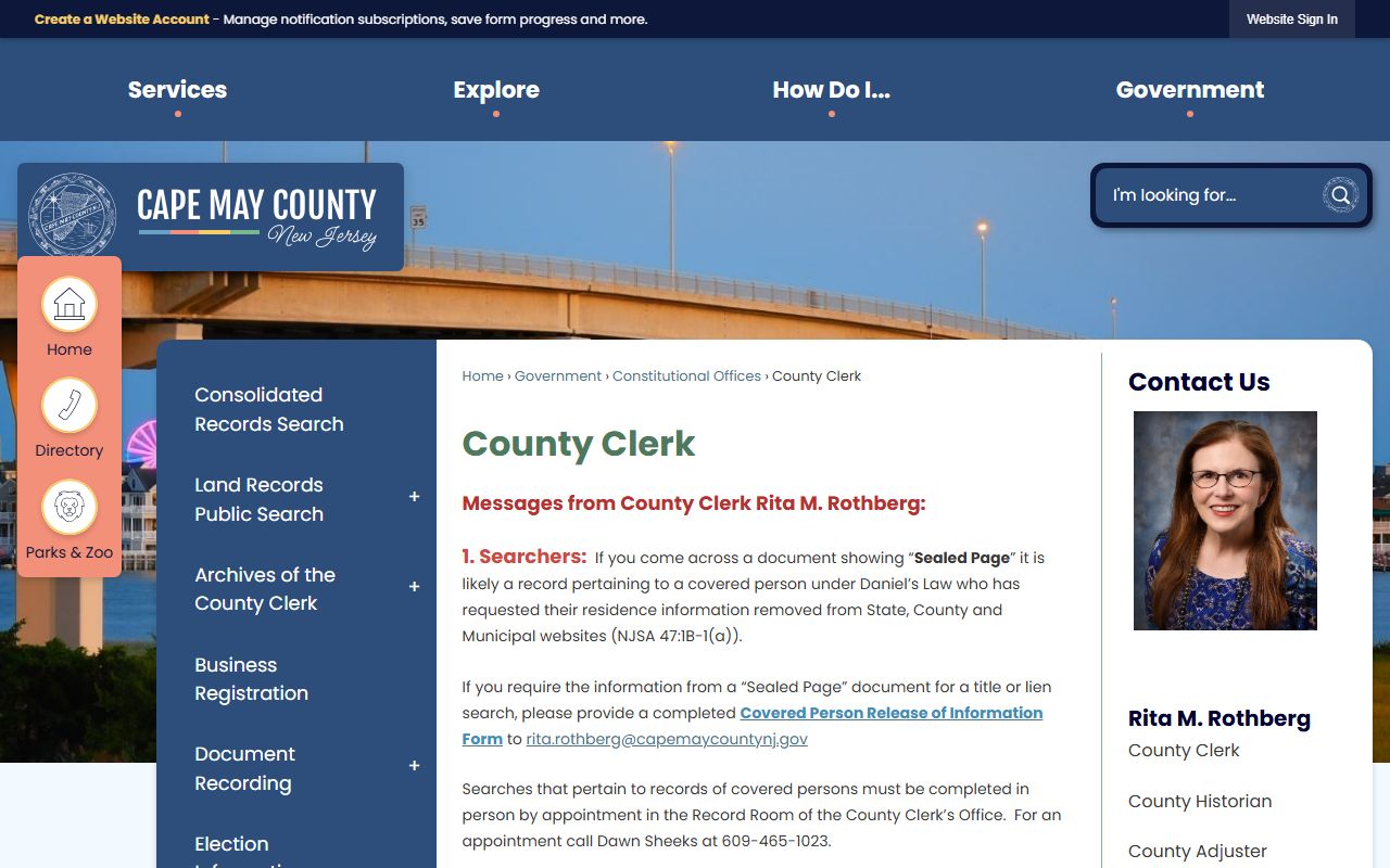 Cape May County Clerk website for DUI records