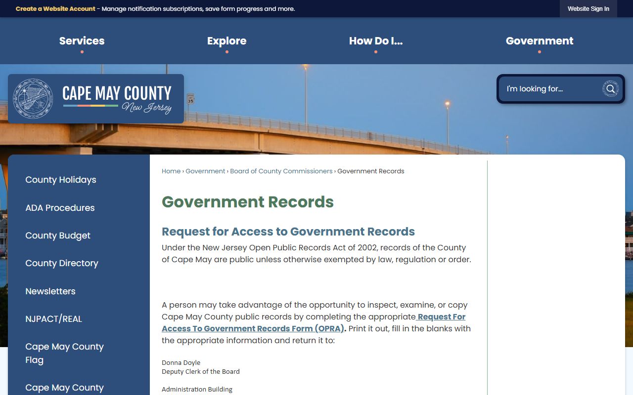 Cape May County government records portal