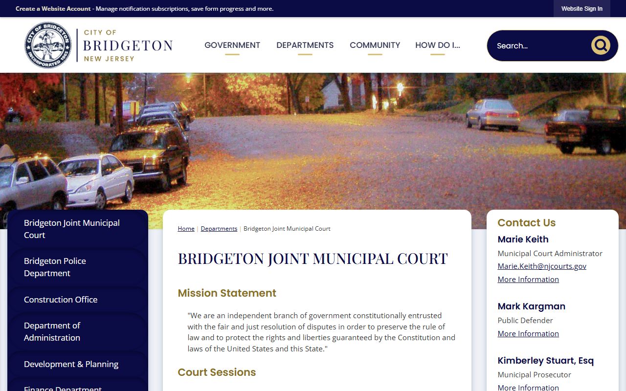 Bridgeton Joint Municipal Court website for Cumberland County DUI records