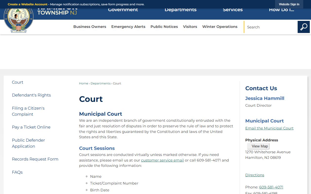 Hamilton Township Municipal Court for Mercer County DUI records