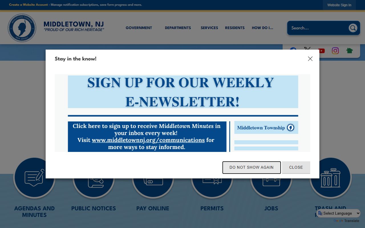 Middletown Township Municipal Court website for Monmouth County DUI records