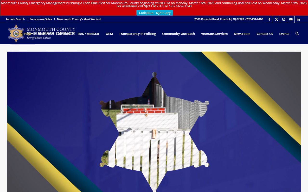 Monmouth County Sheriff Office website for Monmouth County DUI records