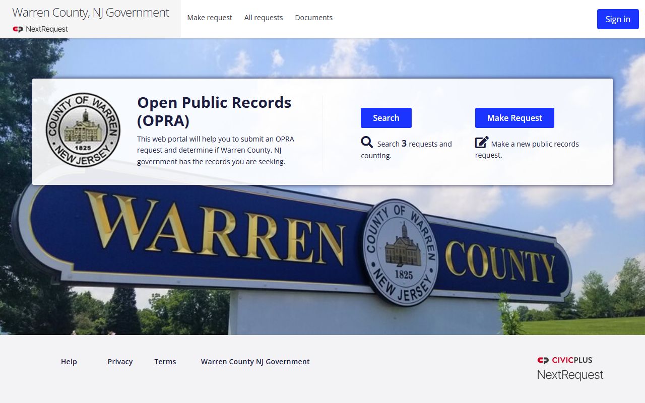 Warren County OPRA portal for Warren County DUI records