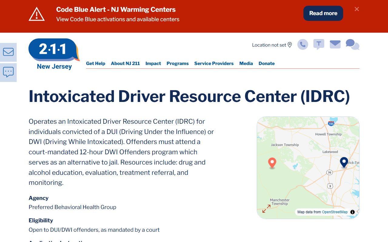 NJ 211 intoxicated driver resource center information for DUI records