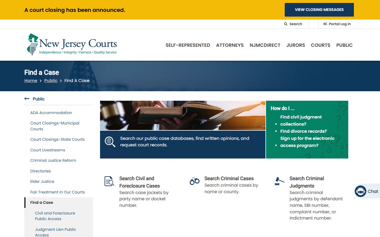 New Jersey Courts find a case page for DUI records