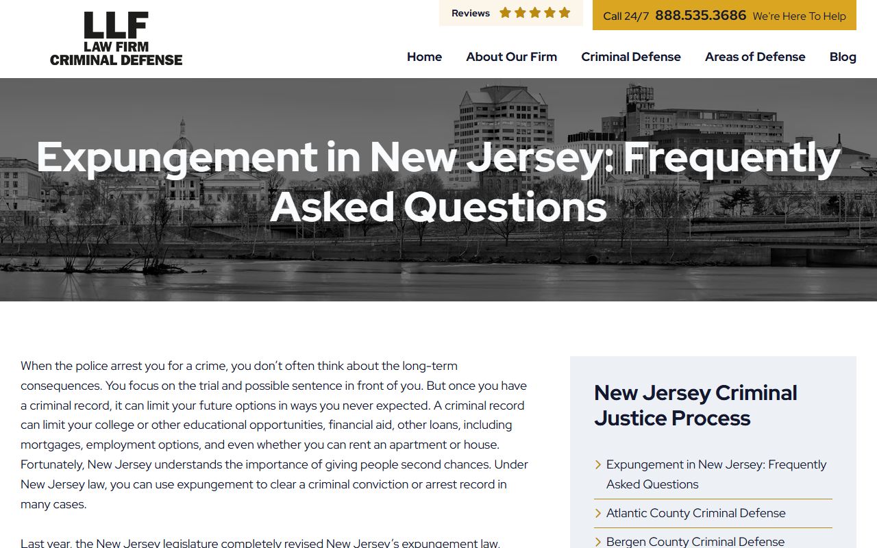 New Jersey expungement FAQ page for DUI records